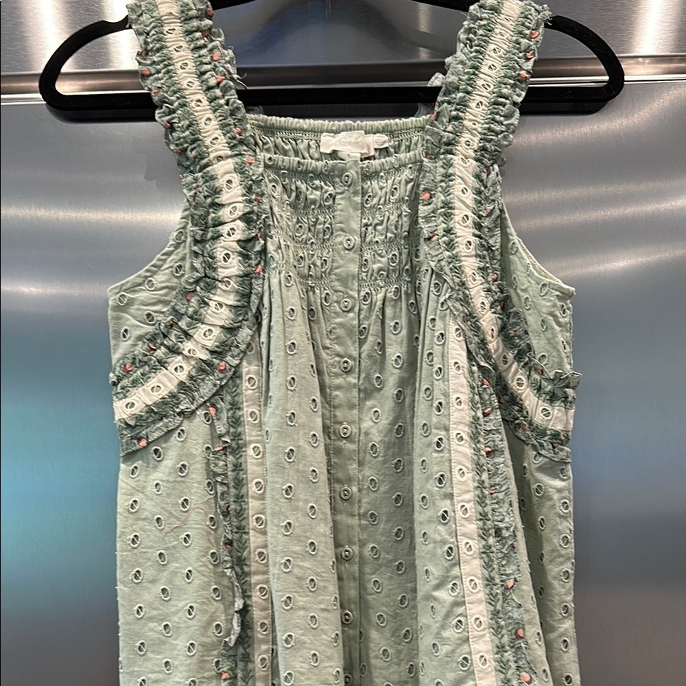 Anthropologie Green Eyelet Ruffle  Tank Top - Picture 3 of 5